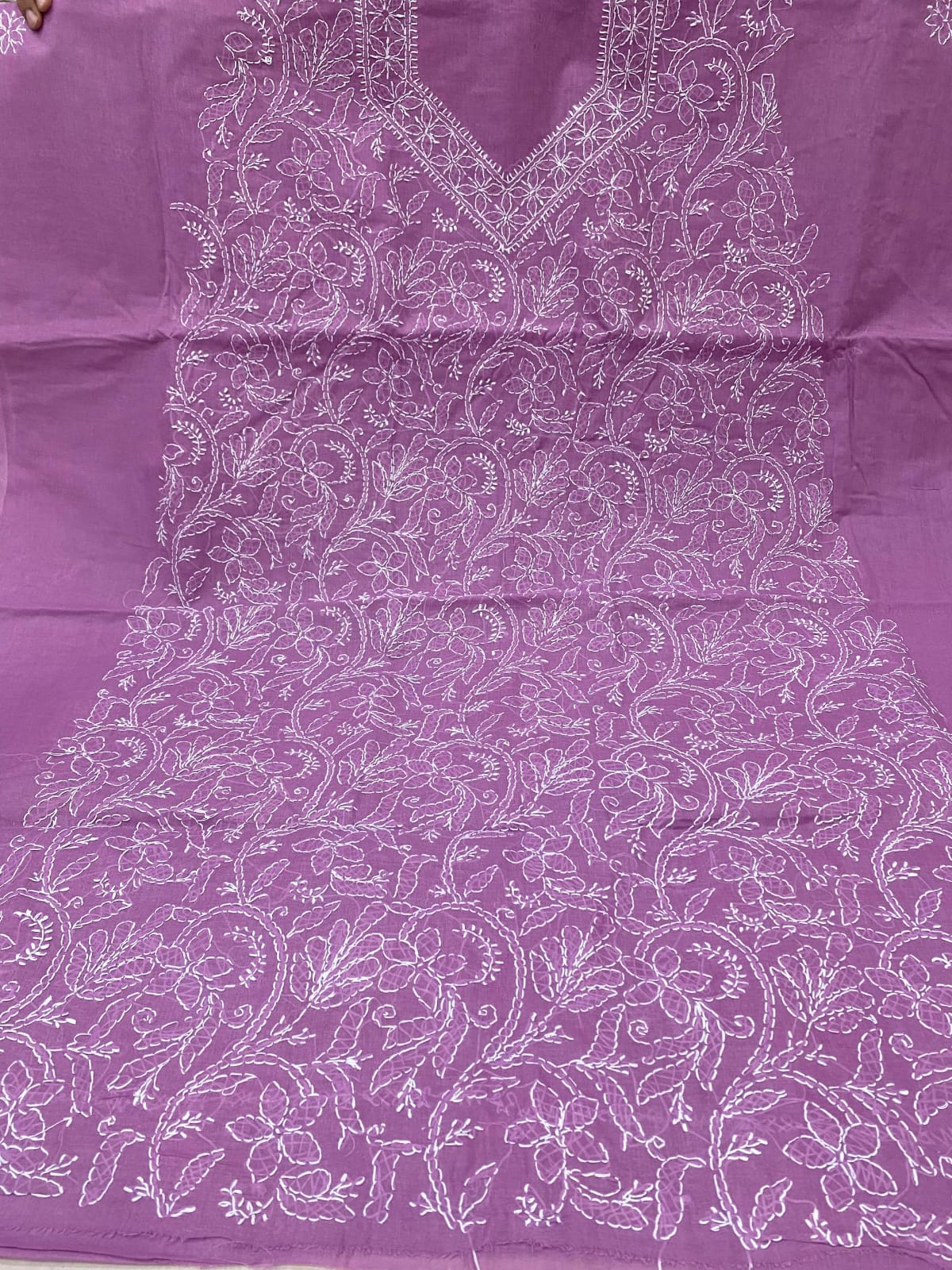 Pure Cotton 3 Pc Unstitched Suit with Front Jaal Chikankari & Cotton Dupatta