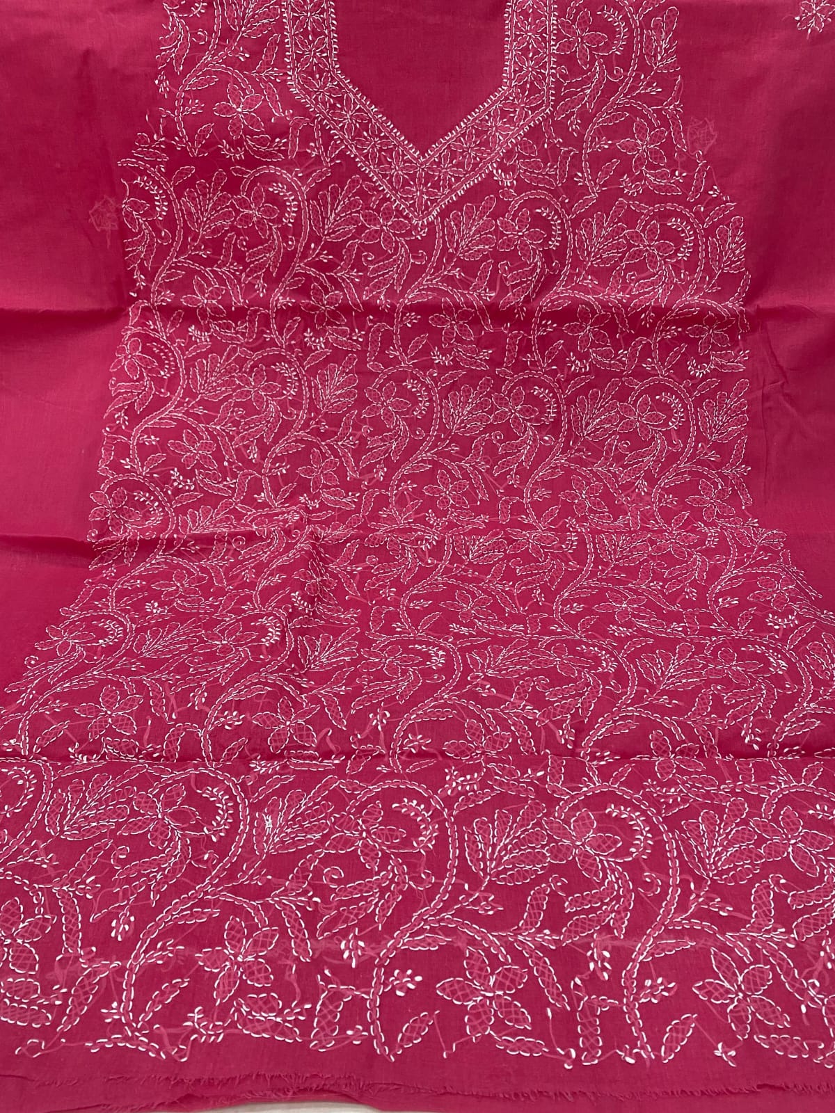 Pure Cotton 3 Pc Unstitched Suit with Front Jaal Chikankari & Cotton Dupatta