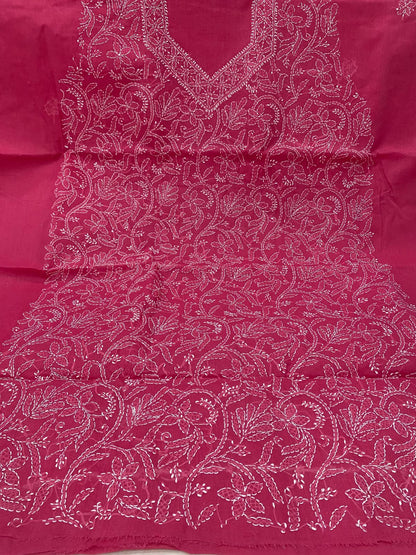 Pure Cotton 3 Pc Unstitched Suit with Front Jaal Chikankari & Cotton Dupatta