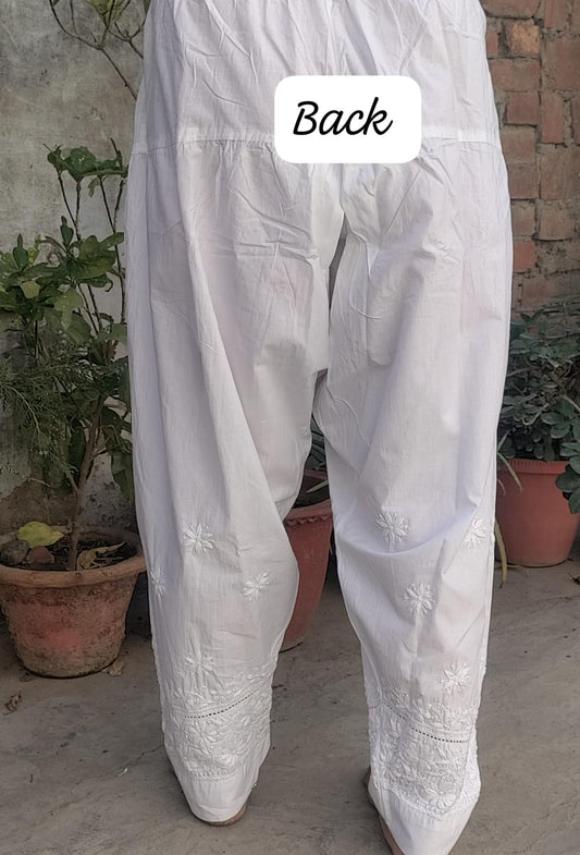 Hand Embroidered Lucknowi Chikankari Pure Cotton Salwar for Women | Dyeable Ethnic Bottom Wear