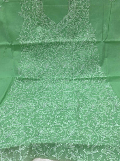 Pure Cotton 3 Pc Unstitched Suit with Front Jaal Chikankari & Cotton Dupatta