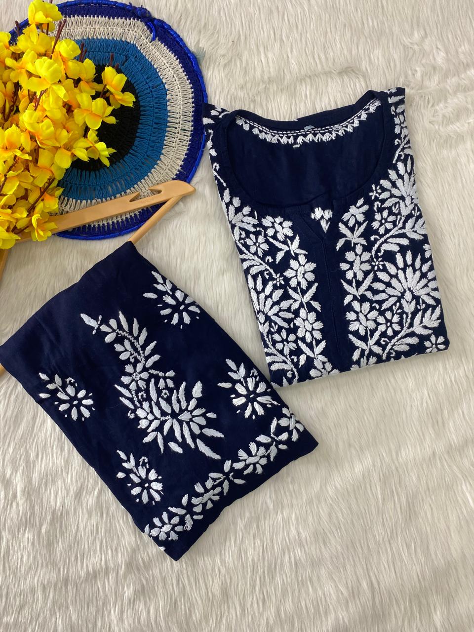Reyon Cotton Chikankari Kurti with Palazzo Set – Fine Embroidery Work