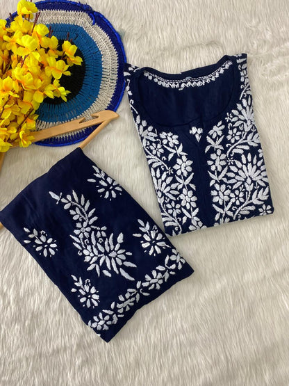 Reyon Cotton Chikankari Kurti with Palazzo Set – Fine Embroidery Work