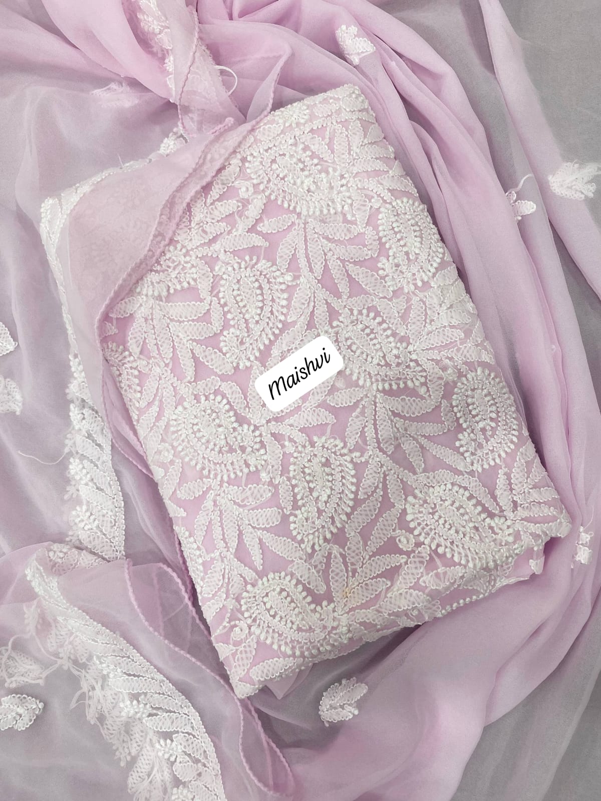 Georgette 3 Pc Chikankari Suit – Kurta Dupatta Bottom Set with Intricate Handwork