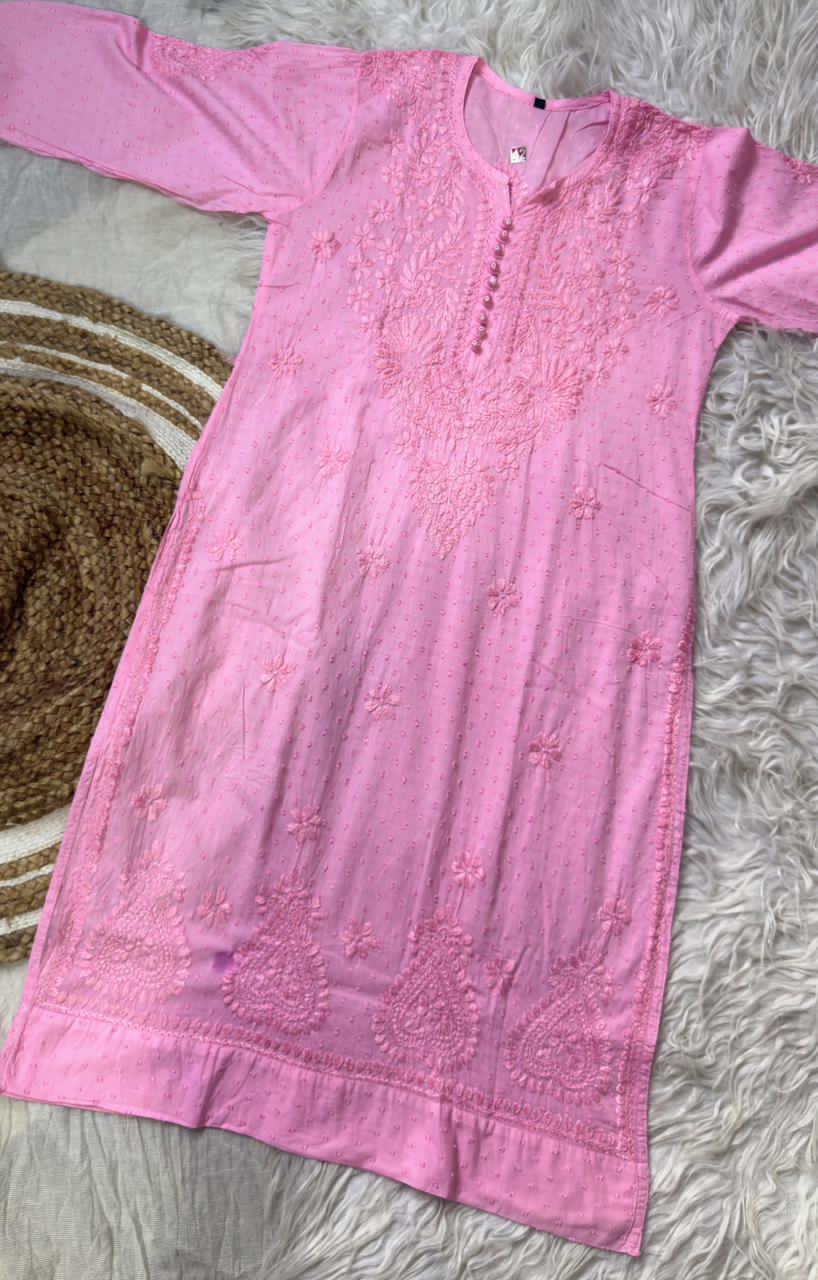 Lucknowi Chikankari Dobby Dyeable Cotton Kurti – Soft Pastel Summer Essential