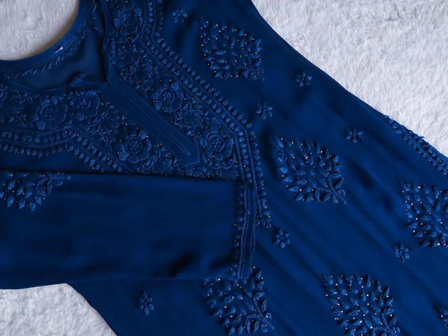 Viscose dyeable 3d work kurti set