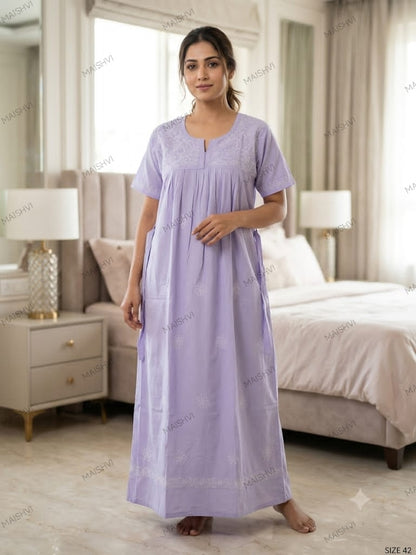Hand Chikankari Cotton Nighty for Women | Soft, Breathable & Comfortable Nightwear