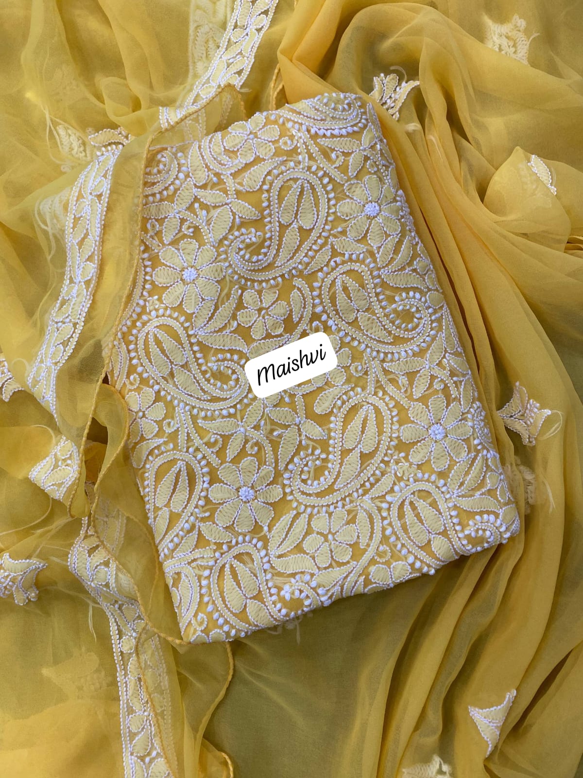 Georgette 3 Pc Chikankari Suit – Kurta Dupatta Bottom Set with Intricate Handwork