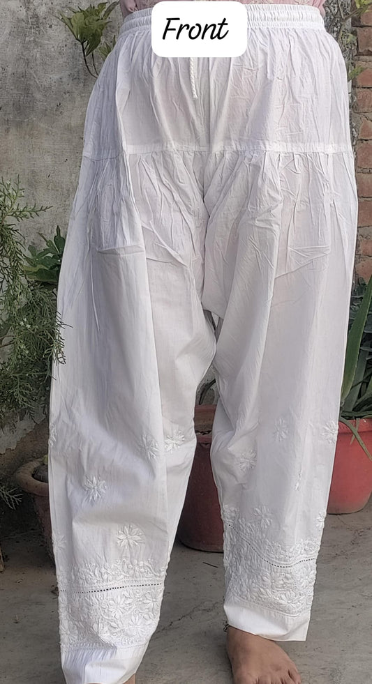 Hand Embroidered Lucknowi Chikankari Pure Cotton Salwar for Women | Dyeable Ethnic Bottom Wear
