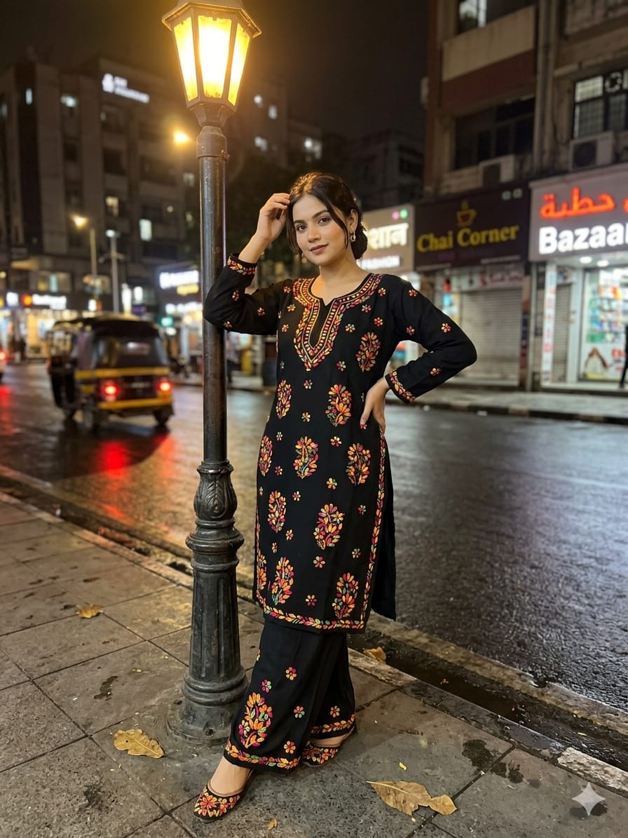 Exclusive Soft Rayon Multi Thread Plazo Set with Fine Handcrafted Chikankari Work