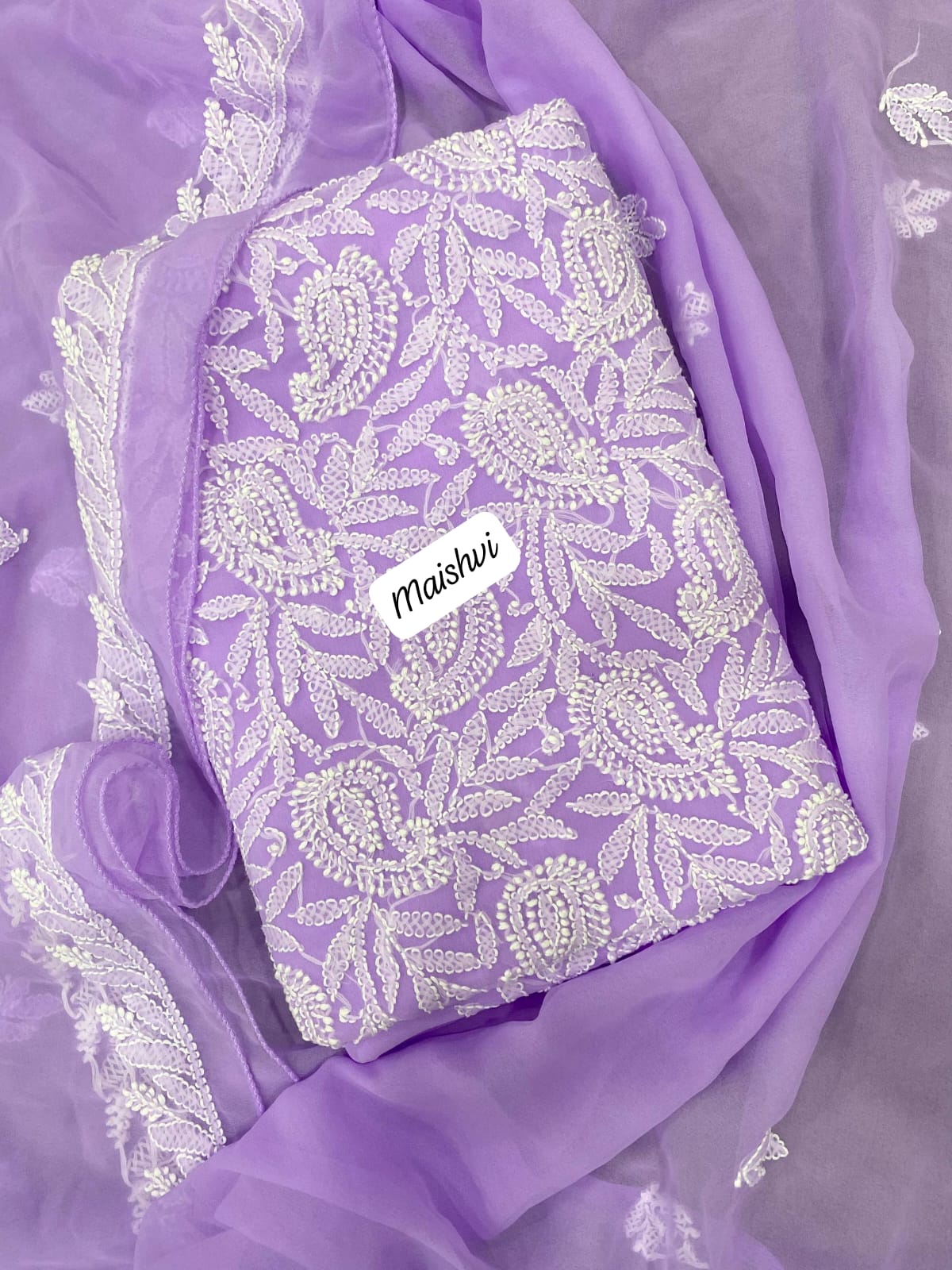 Georgette 3 Pc Chikankari Suit – Kurta Dupatta Bottom Set with Intricate Handwork