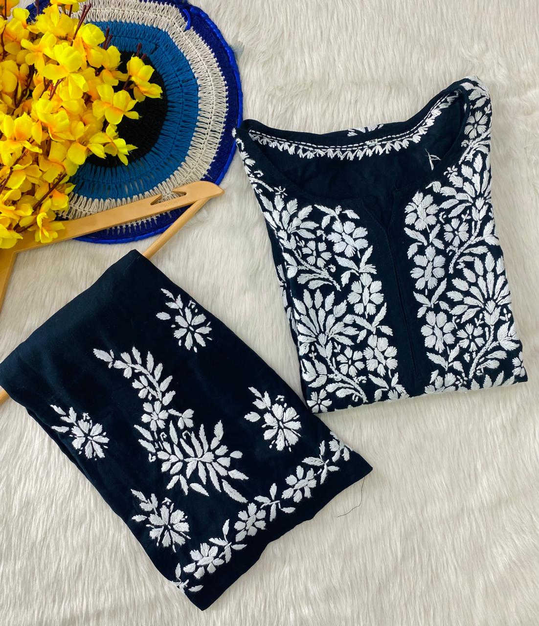 Reyon Cotton Chikankari Kurti with Palazzo Set – Fine Embroidery Work
