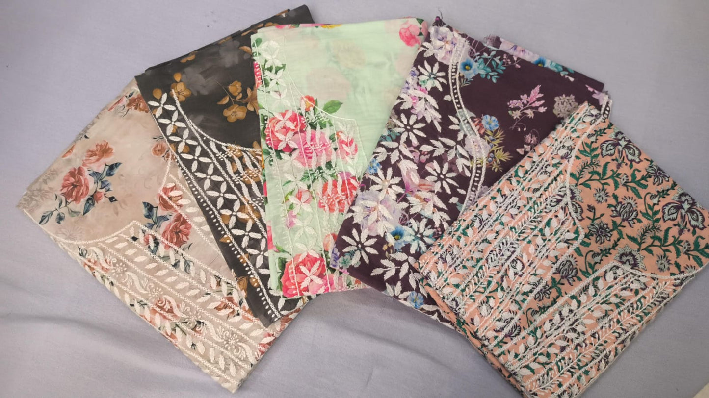 Beautiful Pure Printed Mul Mul Cotton with Fine Chikankari Work