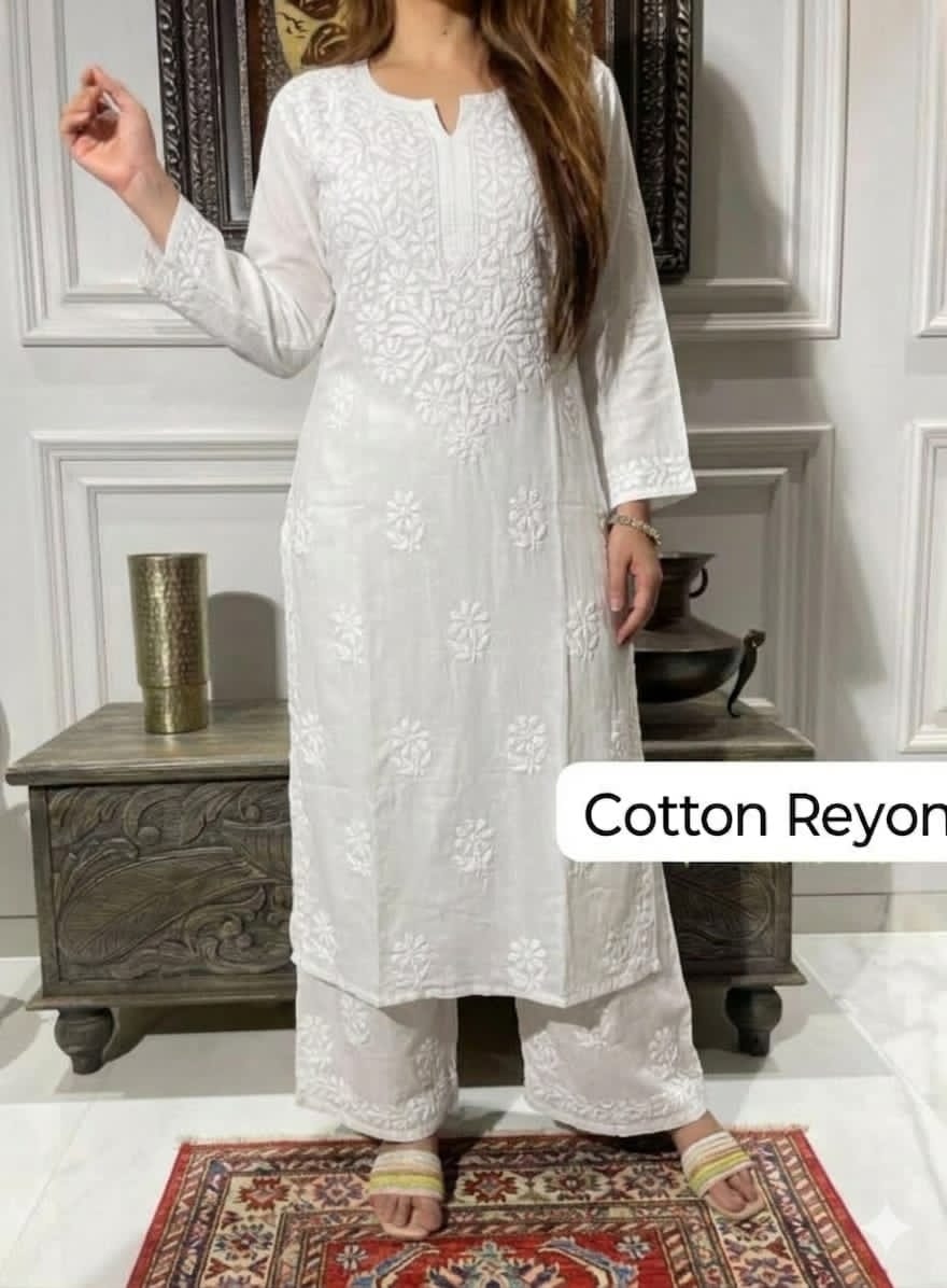 Premium Reyon Kurti Plazo Set with Finest Hand Embroidery