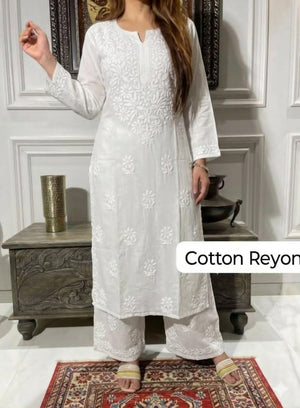 Premium Reyon Kurti Plazo Set with Finest Hand Embroidery