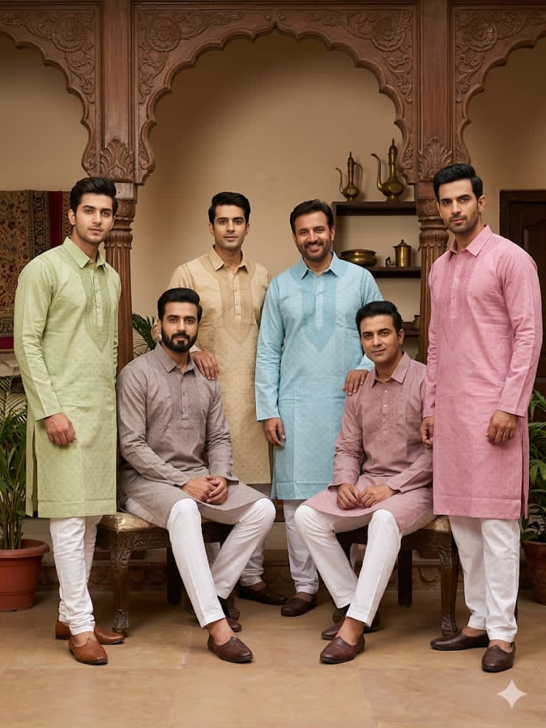 Men’s Pure Cotton Self-Weave Kurta Collection (Optional Pajama Set)